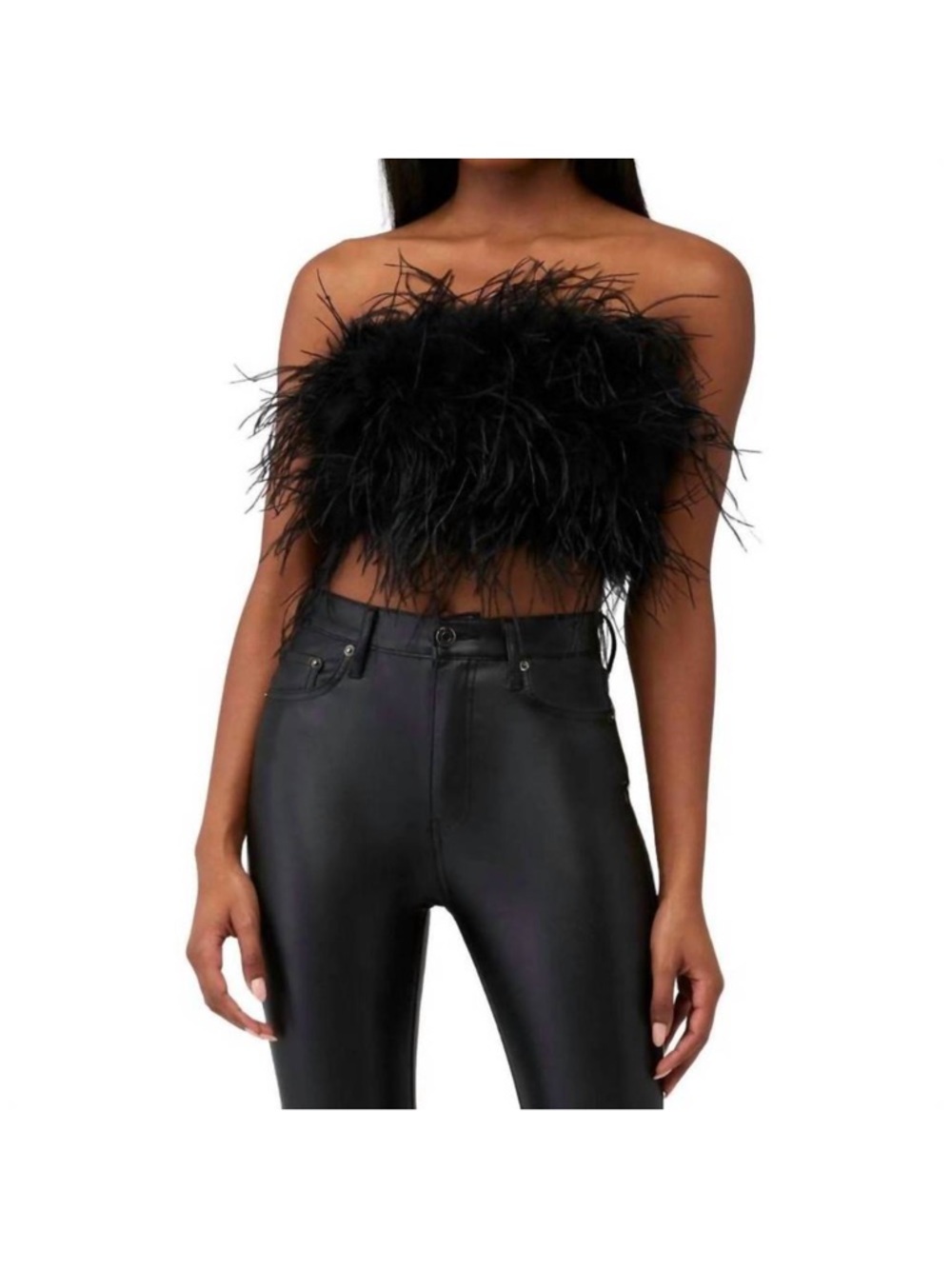 LAMARQUE Zaina Feather Bustier Top in Black Size M